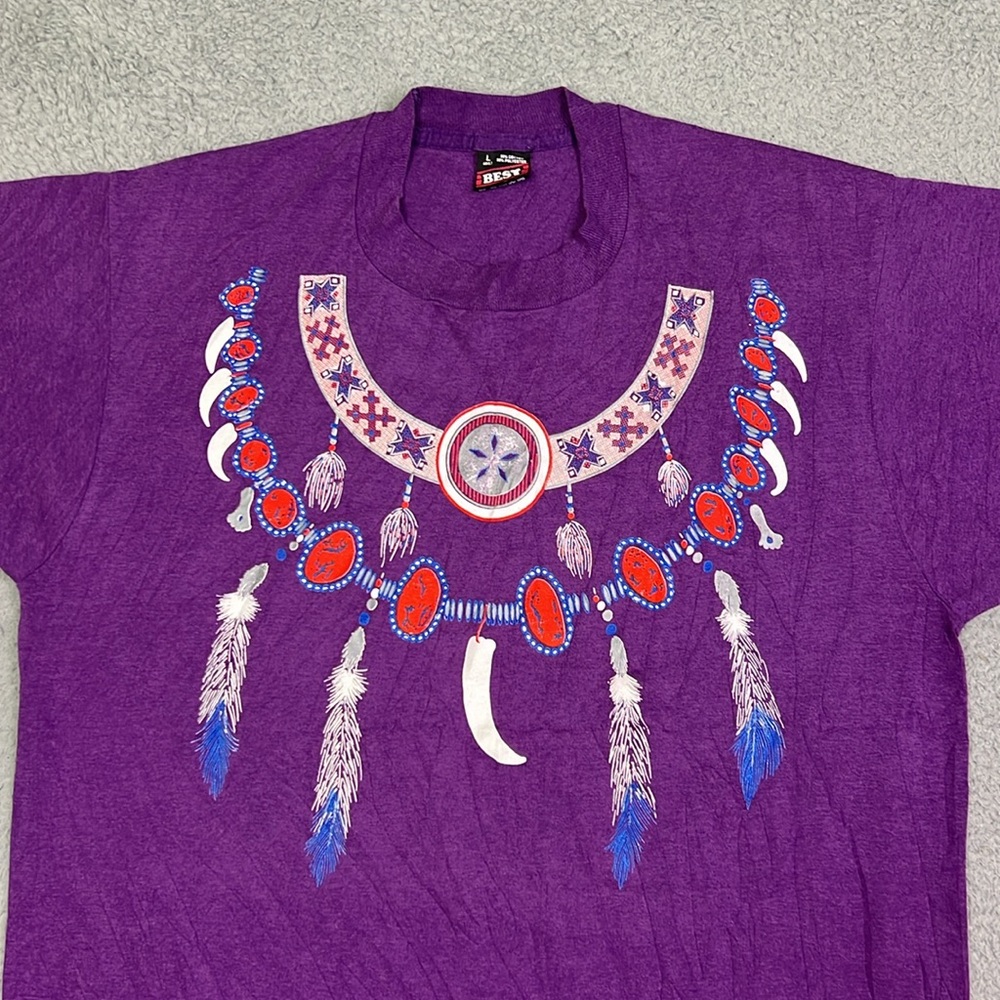 Vintage 90’s Single Stitch Purple Native American T-shirt - Picture 2 of 5
